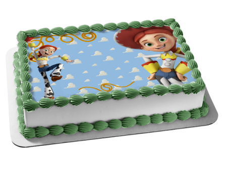 Disney Toy Story Jessie the Cowgirl with a Lasso Clouds Background Edible Cake Topper Image ABPID56547 Sale