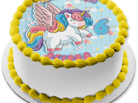 Rainbow Unicorn Pegasus Cartoon Birthday Party Edible Cake Topper Image ABPID56555 on Sale