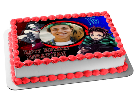 Demon Slayer Team Siblings Photo Frame Kimetsu No Yaiba Tanjiro Kamado Nezuko Kamado Edible Cake Topper Image ABPID56533 on Sale