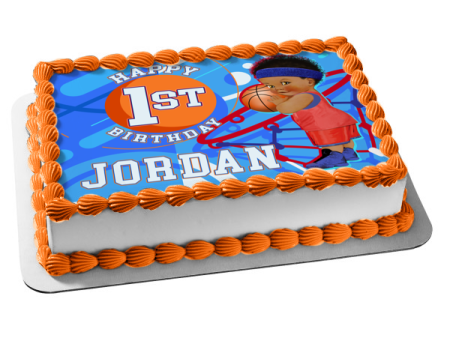 Baby Basketball Personalized Happy 1st Birthday Edible Cake Topper Image ABPID56491 Online Sale